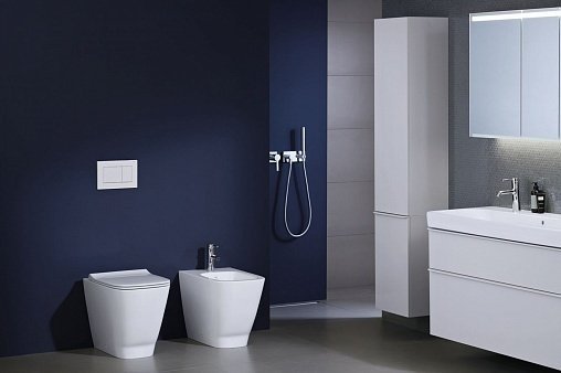 Напольное биде Geberit Smyle Square, приставное, закрытая форма: T=54см, Перелив=На виду, Белый