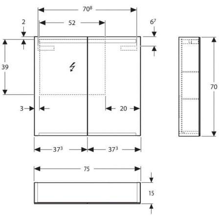Зеркальный шкафчик с подсветкой 75 см Geberit (Keramag) Option 500.205.00.1