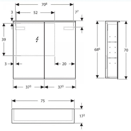 Зеркальный шкаф с подсветкой 75 см Geberit Option Plus 500.206.00.1