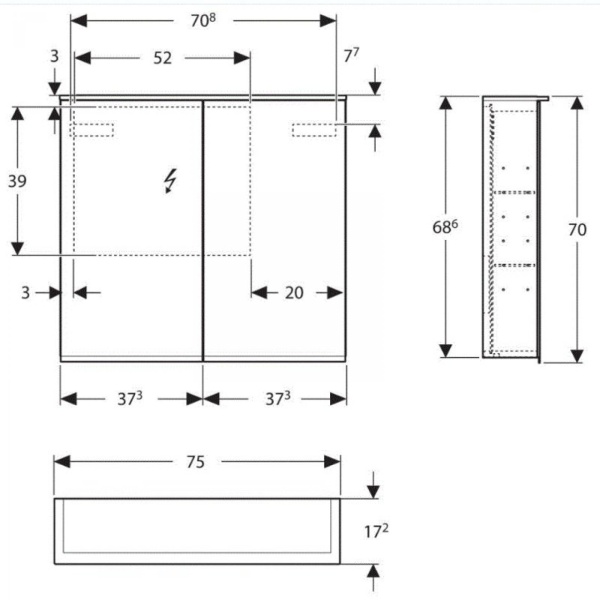 Зеркальный шкаф с подсветкой 75 см Geberit Option Plus 500.206.00.1