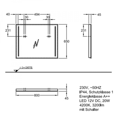 Зеркало с подсветкой 80 см Geberit Option 500.588.00.1